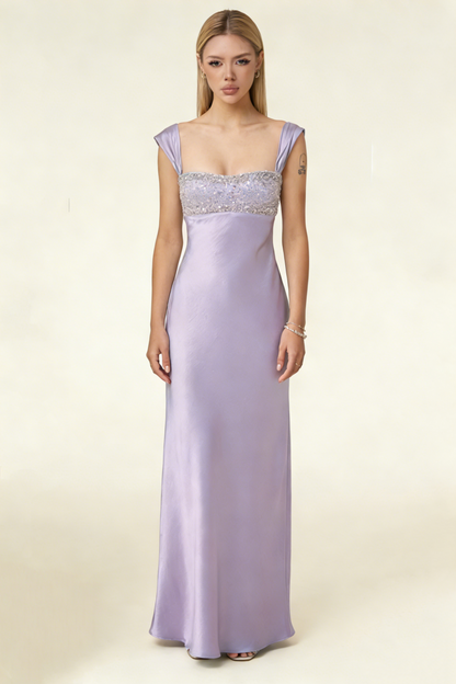 Elegant Prom Dress Square Neck Pleated Beading Gala Dress Birthday Party Outfits Evening Dress    D4097
