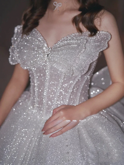 Stunning Ball Gown Strapless Beaded Sequin Prom Dress Wedding Dress with Butterfly SH4456