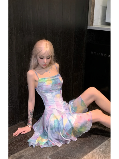 Summer Colorful A Line Spaghetti Strap Chiffon Short Homecoming Dress Outfits SH5826
