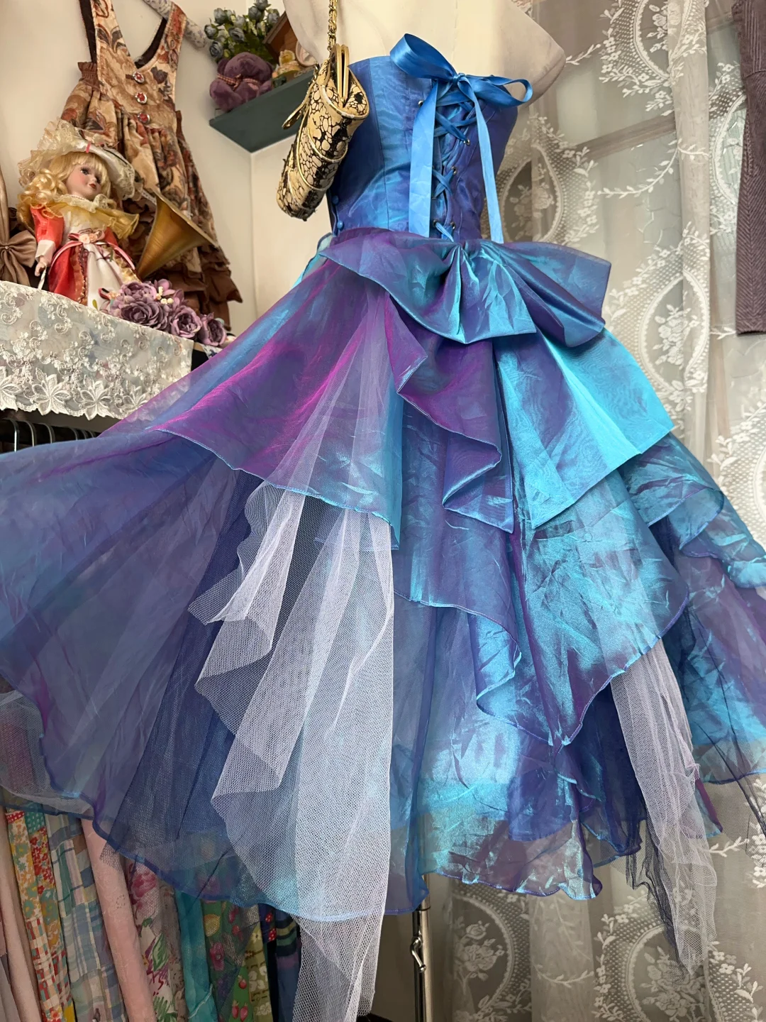 Vintage Dreamy A Line Strapless Organza Long Prom Dress SH5246