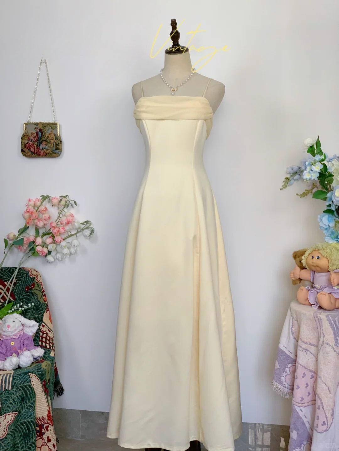 Vintage Baby Blue Simple A Line Spaghetti Strap Chiffon Satin Prom Dress Outfits SH4951