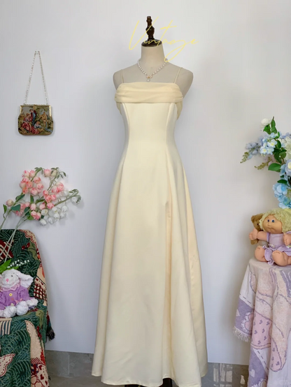 Vintage Baby Blue Simple A Line Spaghetti Strap Chiffon Satin Prom Dress Outfits SH4951
