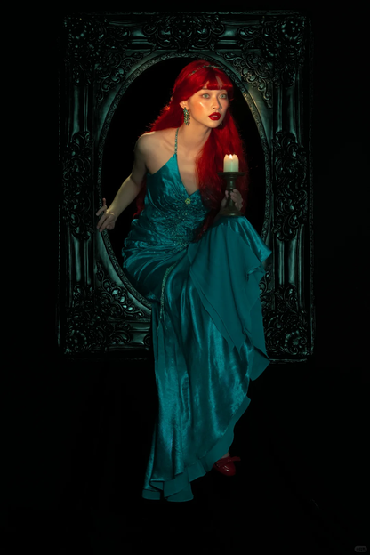 Stunning Vintage Mermaid Halter Beaded Chiffon Satin Prom Dress SH5176