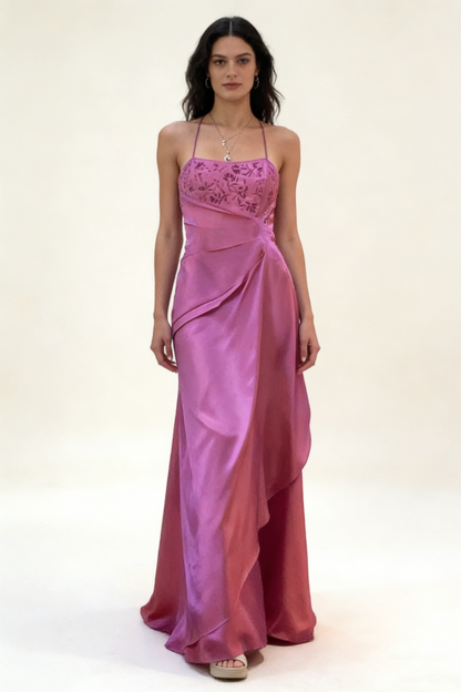 Fuchsia Spaghetti Straps A-Line Vintage Party Dress Birthday Outfits, MD7947