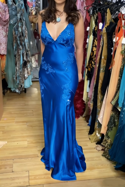 Fuchsia V Neck Sheath Vintage Long Evening Party Dress MD7471