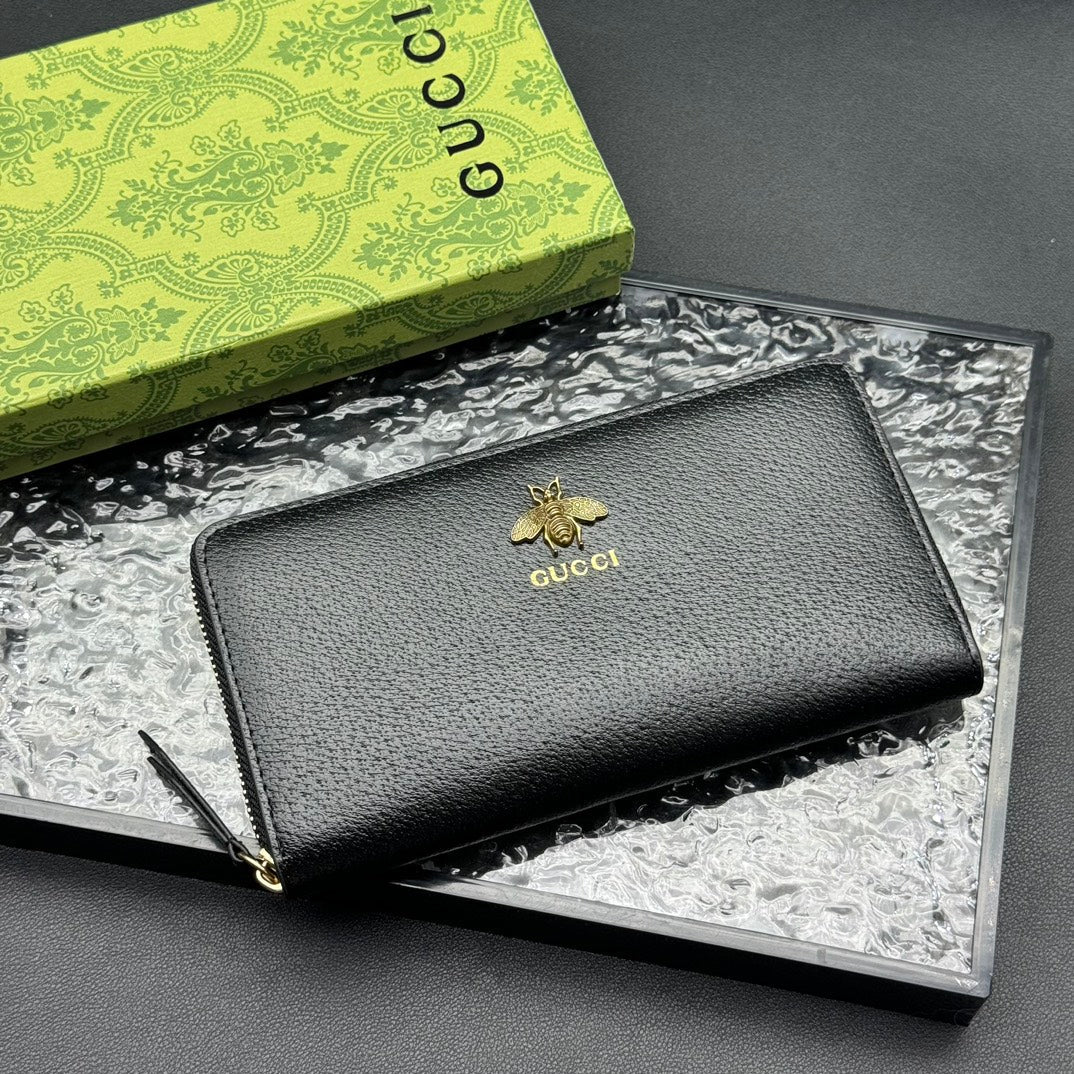 GUCCI ANIMALIER LEATHER ZIP AROUND WALLET 19CM 523667 DJ20T 1000