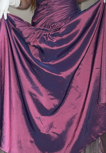 Vintage A Line Strapless Pleated Purple Satin Prom Dress Evening Dress SH6071