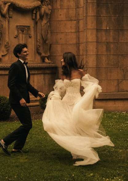 Stunning Charming Exquisite Beaded Flowy White Tulle Long Wedding Dress SH5451