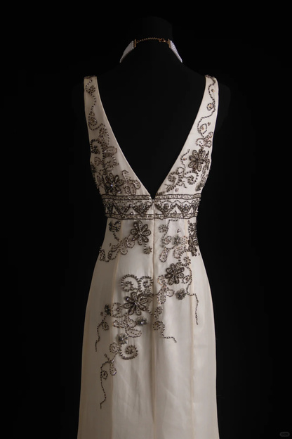 Vintage A Line V Neck Exquisite Beaded Chiffon Prom Dress Wedding Guest Dress SH5336