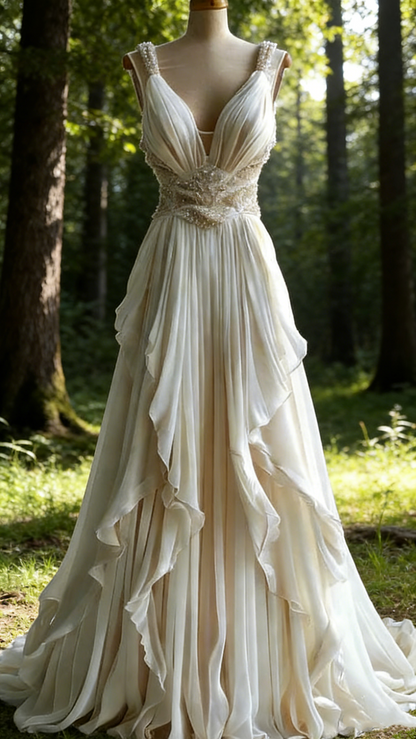 Gorgeous Straps A-Line V Neck Beading Wedding Dress Formal Evening Gown, D416