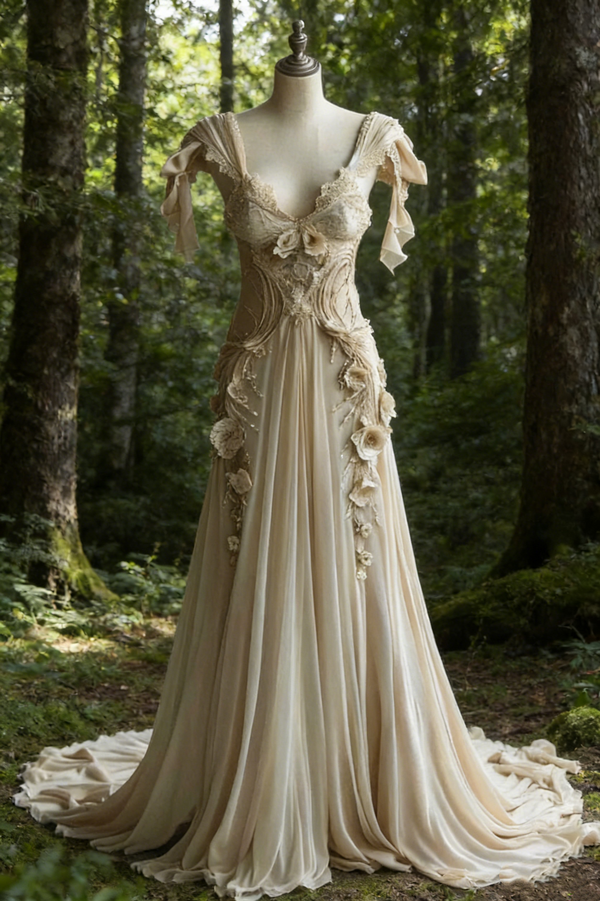 Gorgeous Straps A-Line V Neck Floral Wedding Dress Formal Evening Gown, D421