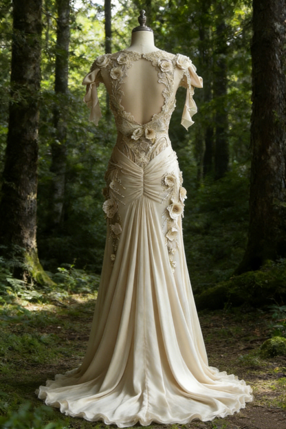 Gorgeous Straps A-Line V Neck Floral Wedding Dress Formal Evening Gown, D421