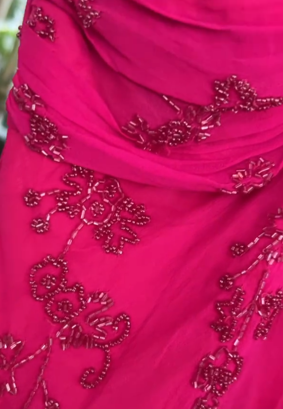 Vintage Charming Hot Pink Beaded Chiffon Long Prom Dress Party Dress SH4884