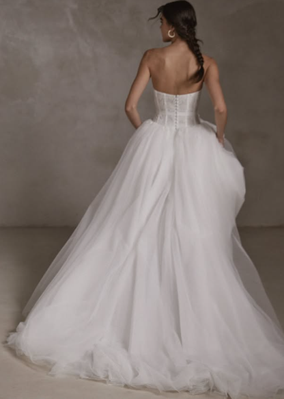 Sweety A Line Strapless White Lace Tulle Long Wedding Dress SH6035