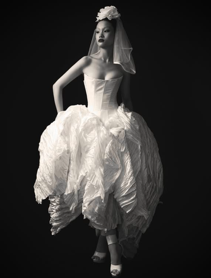 Unique A Line Strapless Corset White Satin Wedding Dress SH4527