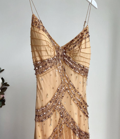 Vintage A Line Spaghetti Strap Sequin Beaded Chiffon Short Homecoming Dress Outfits SH4882