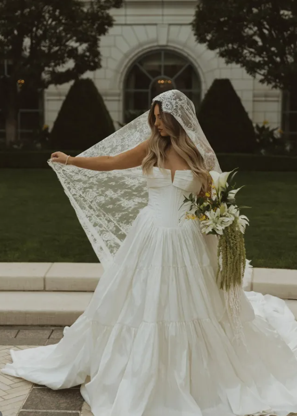 Stunning A Line Strapless White Pleated Satin Long Wedding Dress SH6193