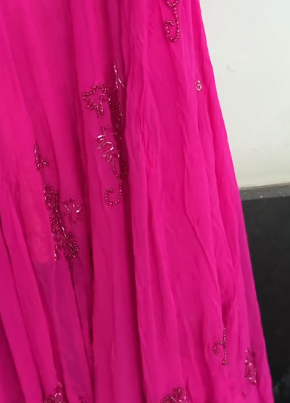 Vintage Charming Hot Pink Beaded Chiffon Long Prom Dress Party Dress SH4884
