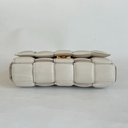 Bottega Veneta White Leather Chain Cassette Top Handle Bag