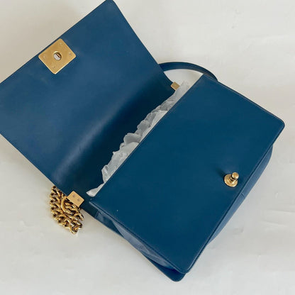 Chanel blue chevron quilted new medium le boy bag