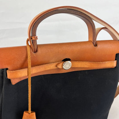 Hermès Natural Vache Hunter and Black Toile Herbag Zip 31 Palladium Hardware