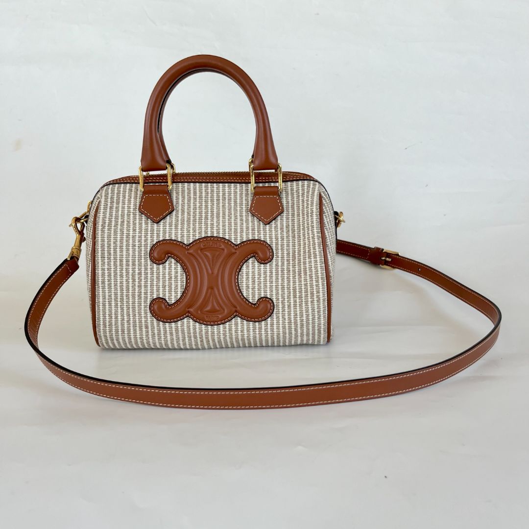 Celine Boston Cuir Triomphe in striped textile and calfskin