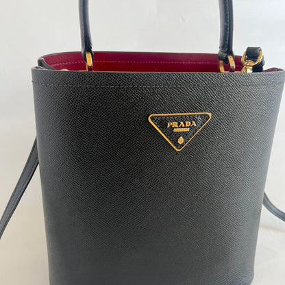 Prada Black Saffiano Leather Panier Top Handle Bag
