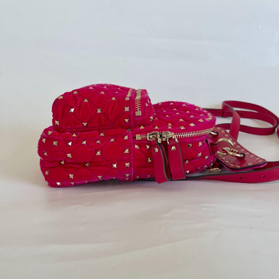 Valentino Hot Pink Spike Mini Velvet Backpack