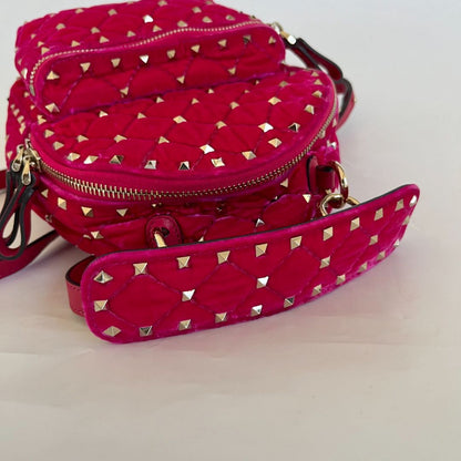 Valentino Hot Pink Spike Mini Velvet Backpack