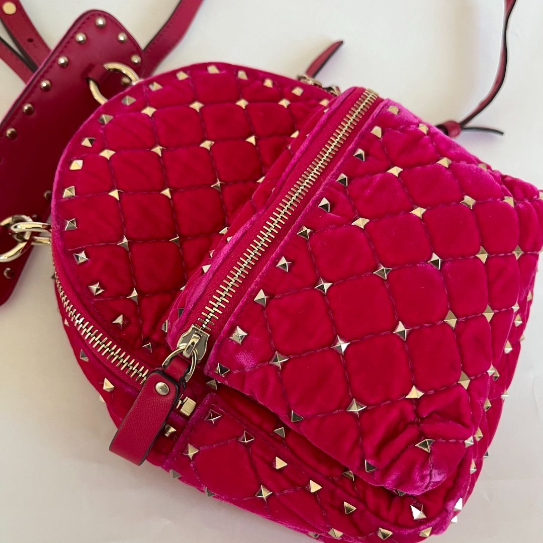 Valentino Pink Velvet Rockstud Backbag
