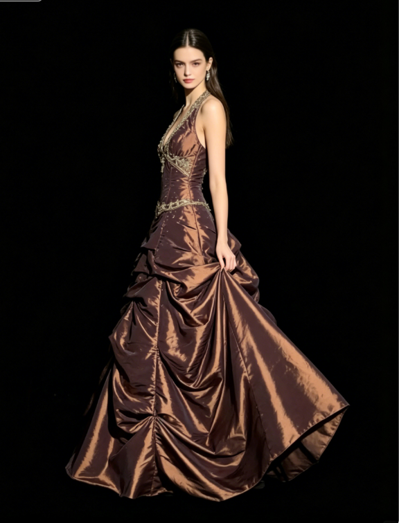 Vintage Ball Gown Halter Brown Sleeveless Long Prom Gown Fairy Prom Dresses SH3091