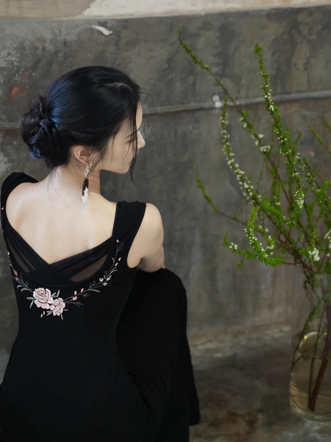 Vintage Black Mermaid Embroidery Satin Prom Dress Evening Dress Date Dress SH5600