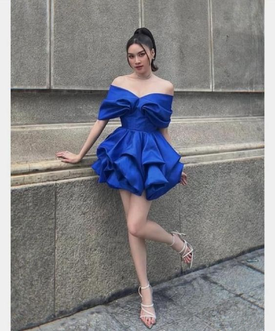 Unique Blue Off The Shoulder Homecoming Dresses SH640