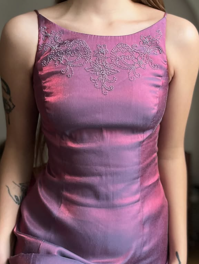 Vintage A Line Exquisite Beaded Purple Satin Prom Dress Evening Dress Date Dress SH5634