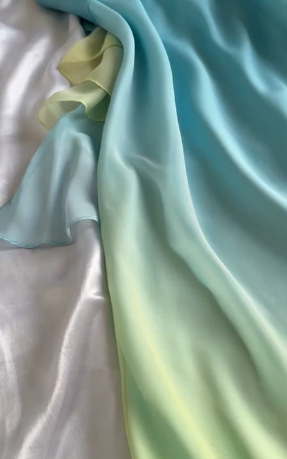 Vintage Blue Green Ombre A Line Straps Chiffon Long Prom Dress Wedding Guest Dress SH5457
