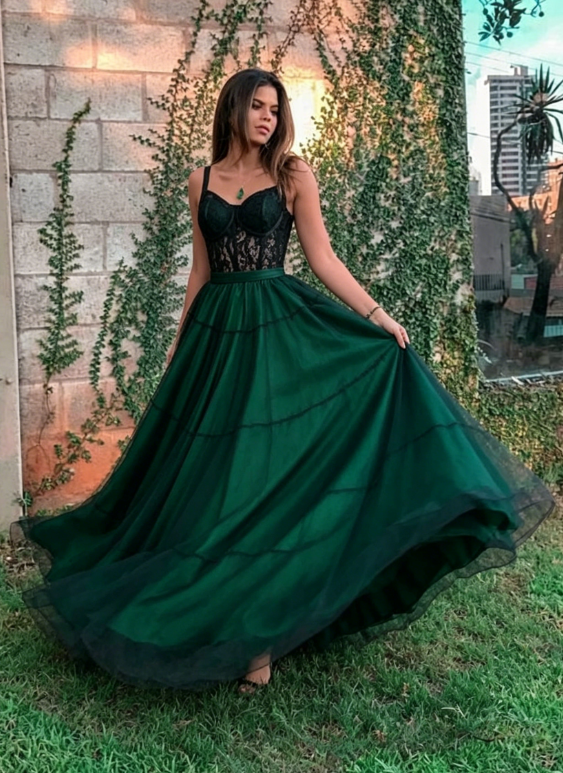 Stylish green tulle long prom dress, green evening dress KS2533