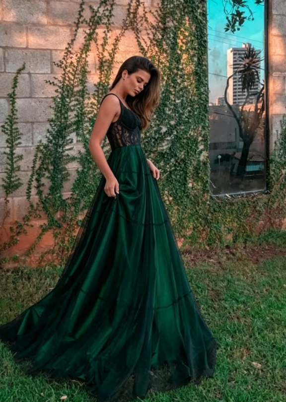 Stylish green tulle long prom dress, green evening dress KS2533