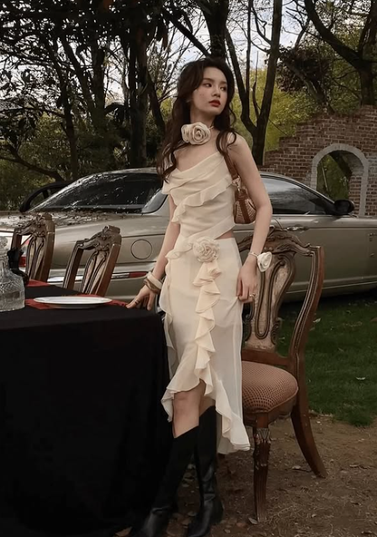 Sweety Apricot Mermaid Spaghetti Straps Ruffle Chiffon Prom Dress Evening Dress Date Dress SH5650