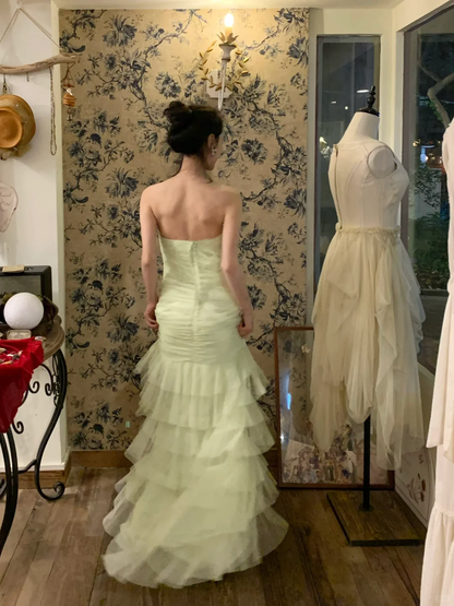Vintage Light Green Sweetheart Neck Layered Tulle Prom Dress 22th Birthday Dress SH4410