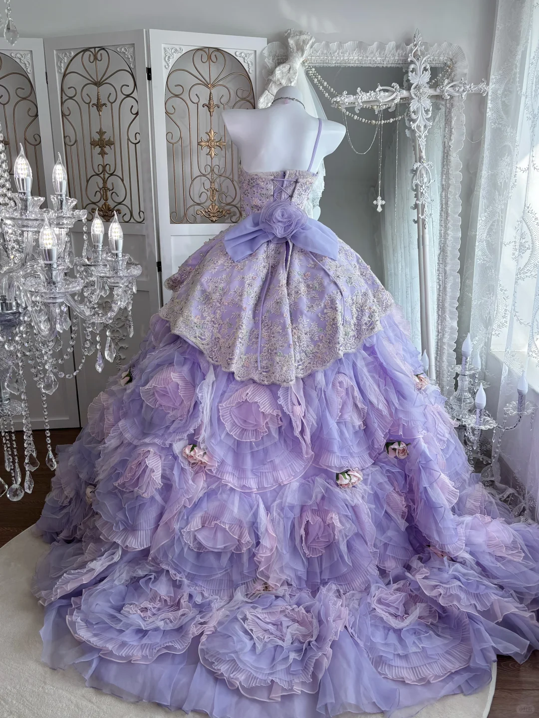 Vintage Lilac 3D Flower Ball Gown Layered Tulle Prom Dress Sweet 16 Dress SH5989