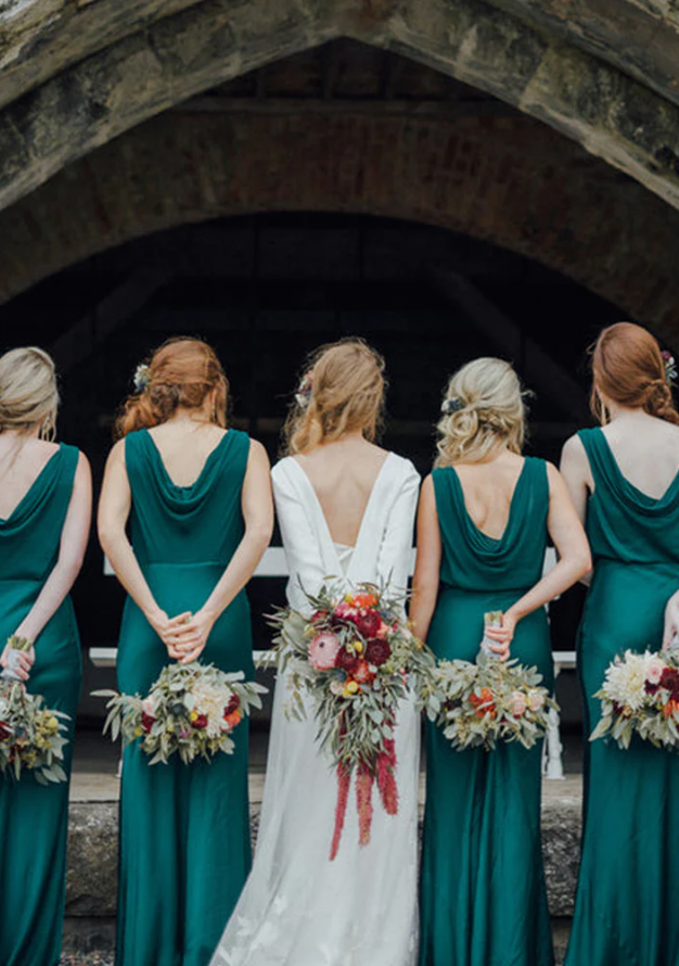 Teal Green Jersey Cowl Collar Sleeveless Mermaid Long Bridesmaid Dresses SH5580