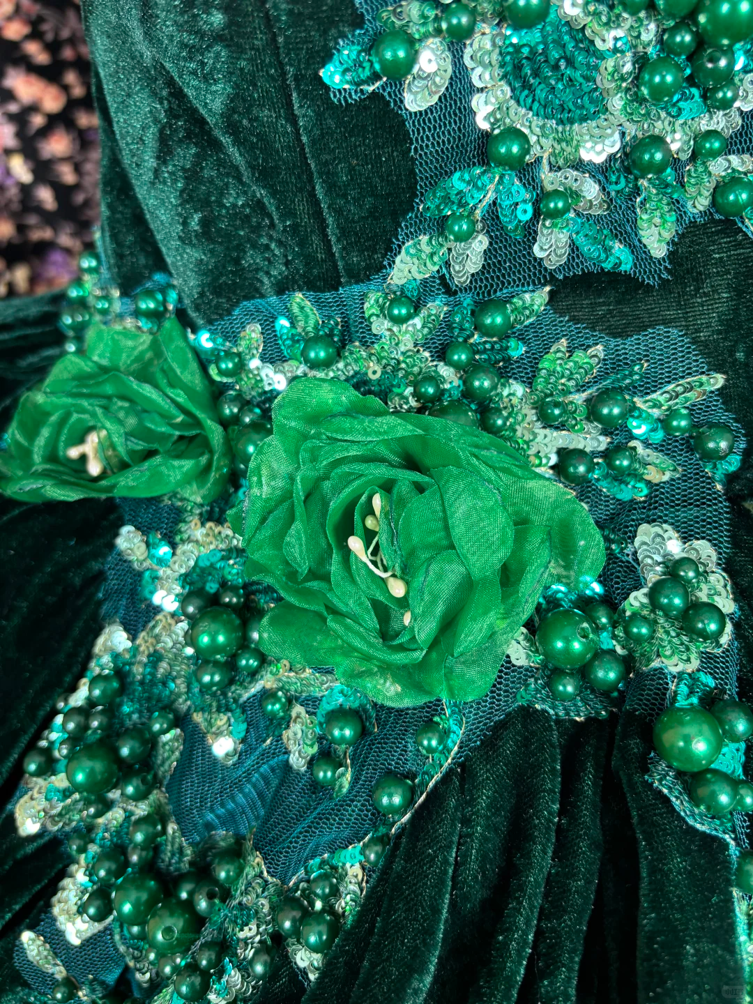 Vintage Green Ball Gown Beaded Velvet Tulle Prom Dress Sweet 16 Dress SH5794