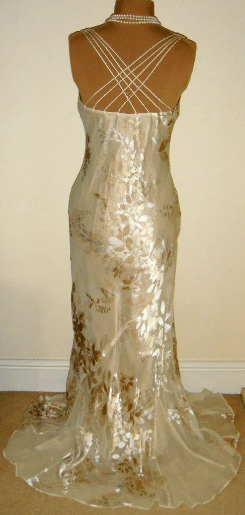 Vintage Champagne Floral Prom Dress Mermaid Evening Dress SH1206
