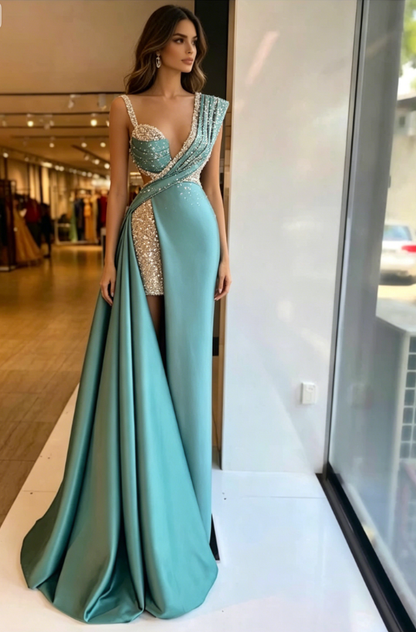 Sparkly Sequined Split Mermaid Evening Dresses Crystal Long Formal Prom Gowns Custom Made Plus Size Pageant Wear Party Dress SA1097