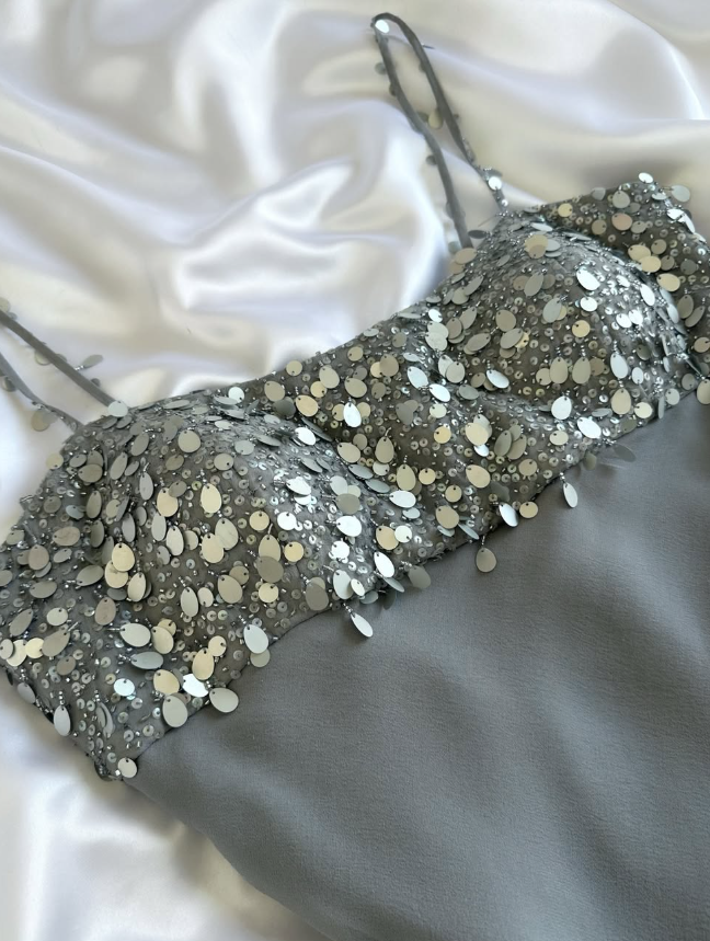 Vintage Grey Ombre A Line Straps Sequin Chiffon Short Homecoming Dress Outfits SH5458