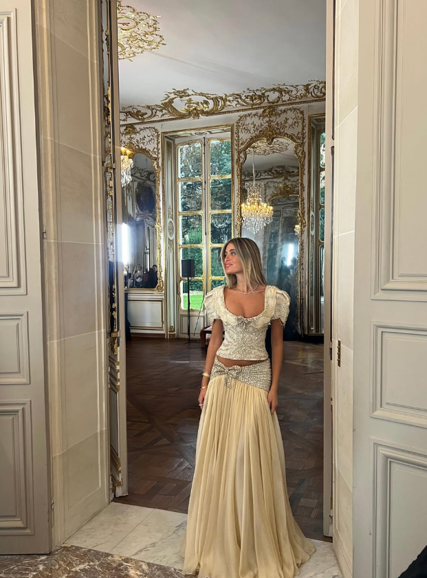 Two Piece Shiny A Line Puff Sleeve Beaded Satin Long Prom Dress Date Dress SH5558
