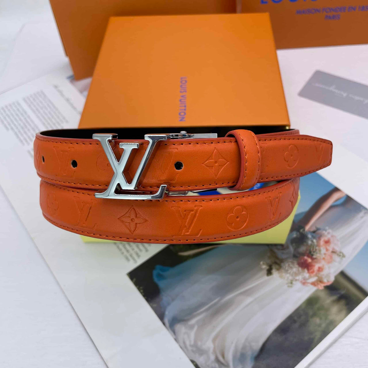LOUIS VUITTON INITIALES LEATHER BELT MONOGRAM ORANGE 25MM