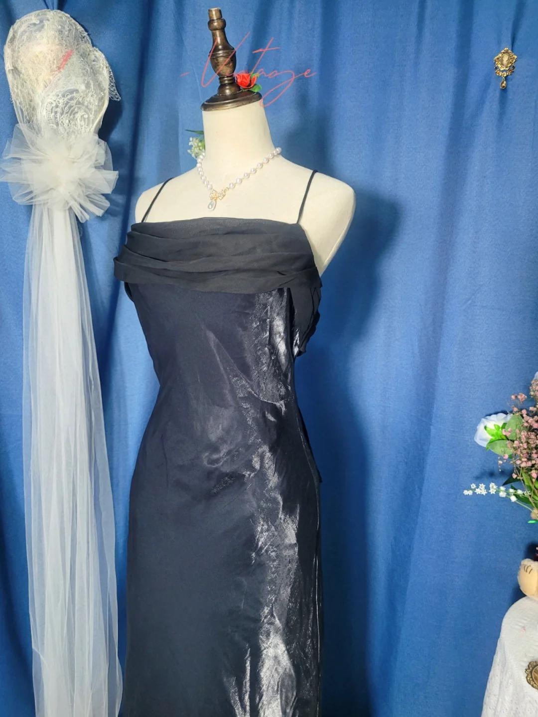 Vintage Black Simple Mermaid Spaghetti Strap Chiffon Satin Prom Dress Outfits SH4955