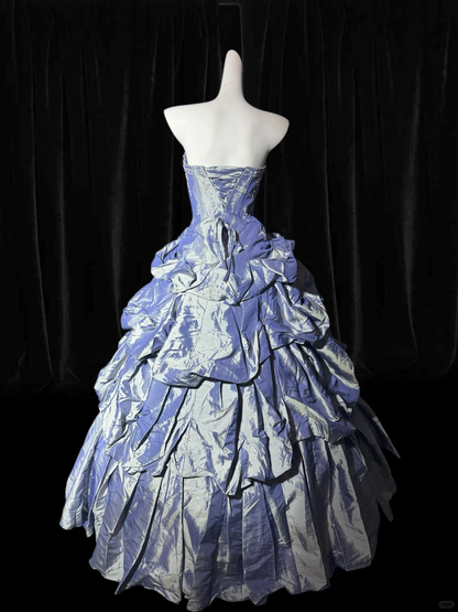 Vintage Ball Gown Strapless Beaded Purple Satin Prom Dress Graduation Prom Dress SH5492