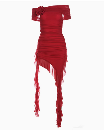 Sweet Cool Girl Strapless Irregular Ruffle Pleated Mesh Dress Dating Dress Summer Dress Women Dress  D1837